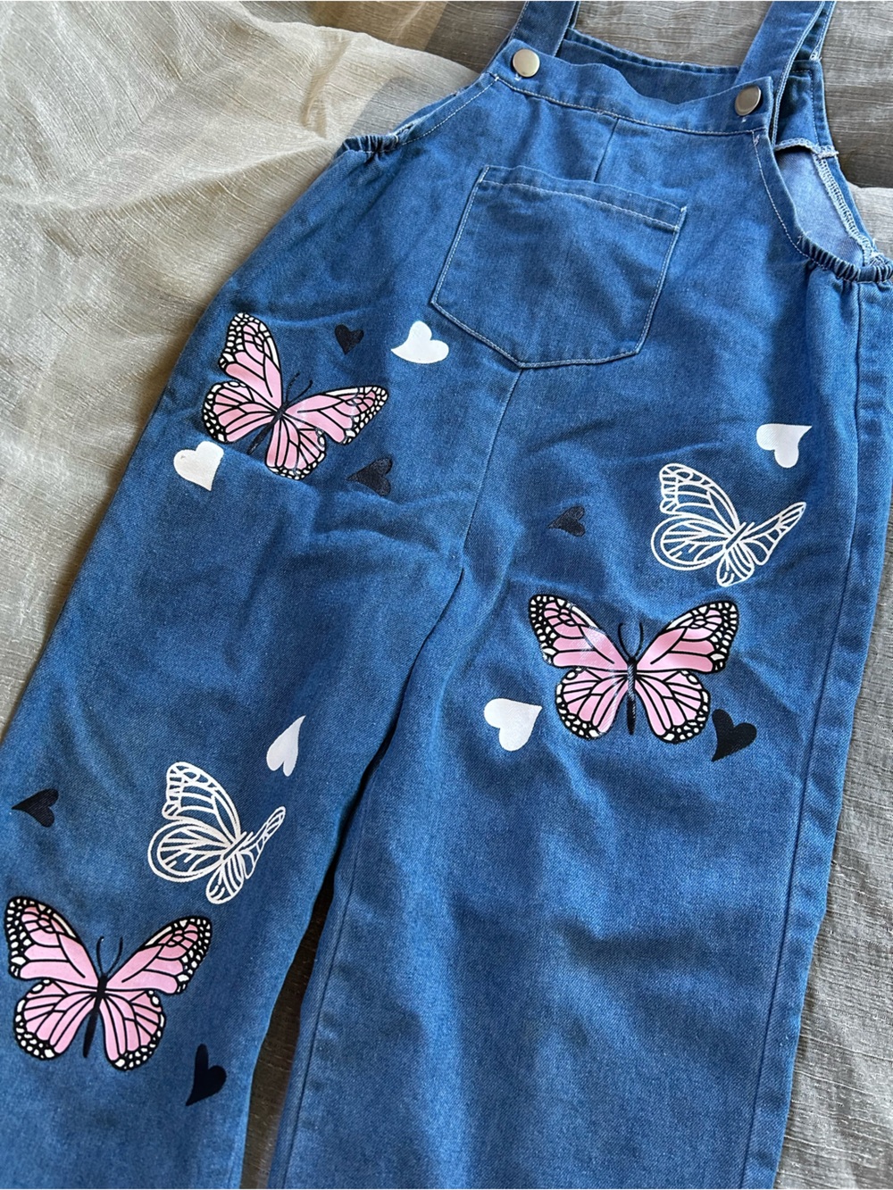 Blue Kid’s Jeans with Pink Butterfly Print